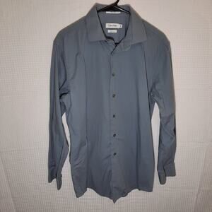 Calvin Klein 16/32 Slim Fit Gray Dress Shirt Long Sleeve Cotton Stretch Button